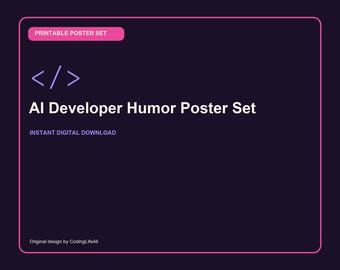 Set di 3 poster umoristici per sviluppatori di IA, stampe digitali per ufficio e ufficio di programmazione.