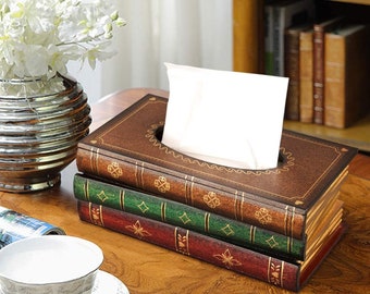 Wooden Tissue Box Cover Book Shape Square Large Trunk Retro 200 Pumping HD 