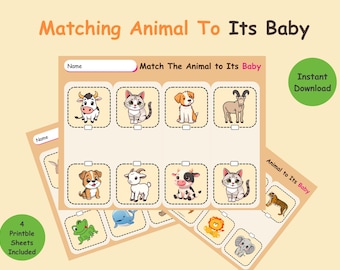 Baby Animal Matching Worksheet | Preschool Learning Activity (4-Page PDF)