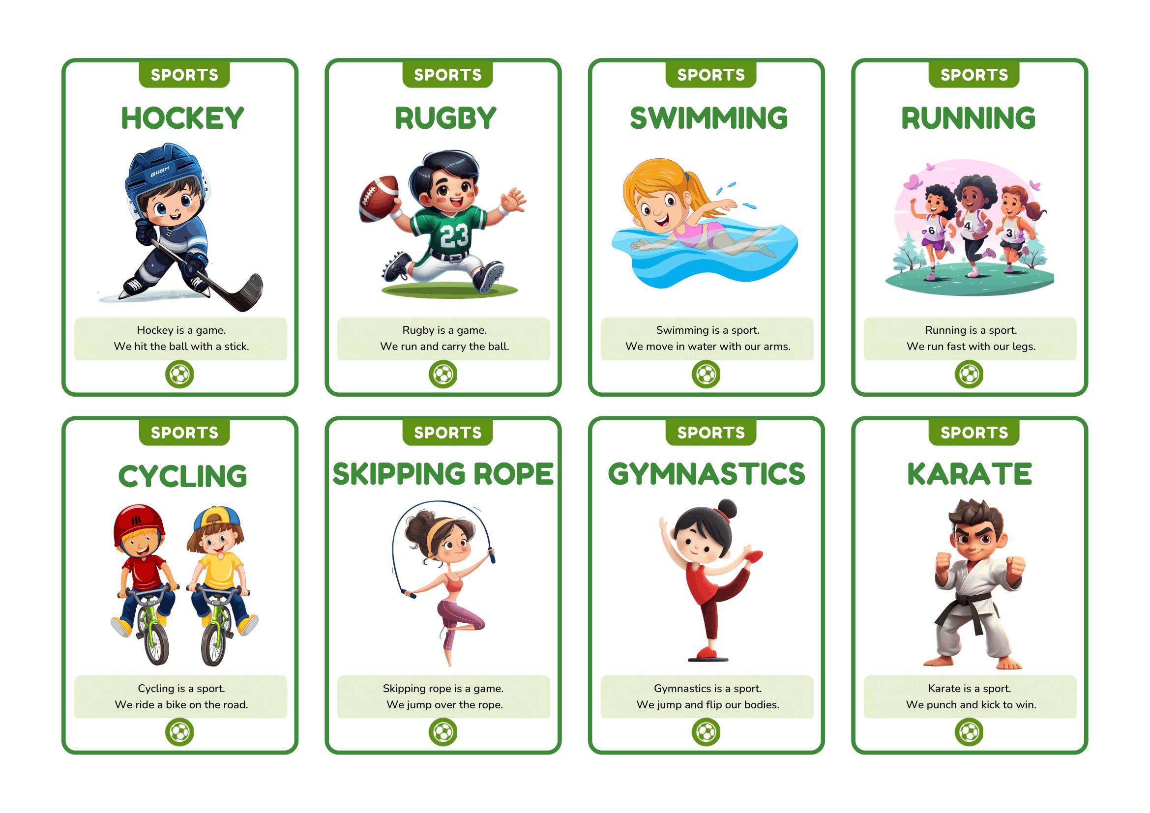 24 Sports Flashcards for Kids | Montessori Learning Cards, Homeschool ...