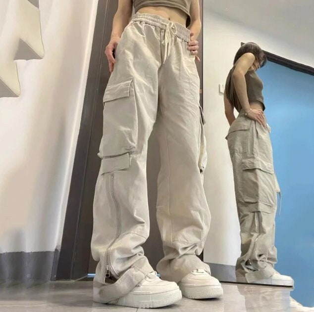 Zipper Bottom Vintage 90S Women's Cargo Pants Solid Color - Etsy