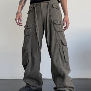 Black Cargo Pants for Men Hip Hop Cargo Trousers Male Vintage