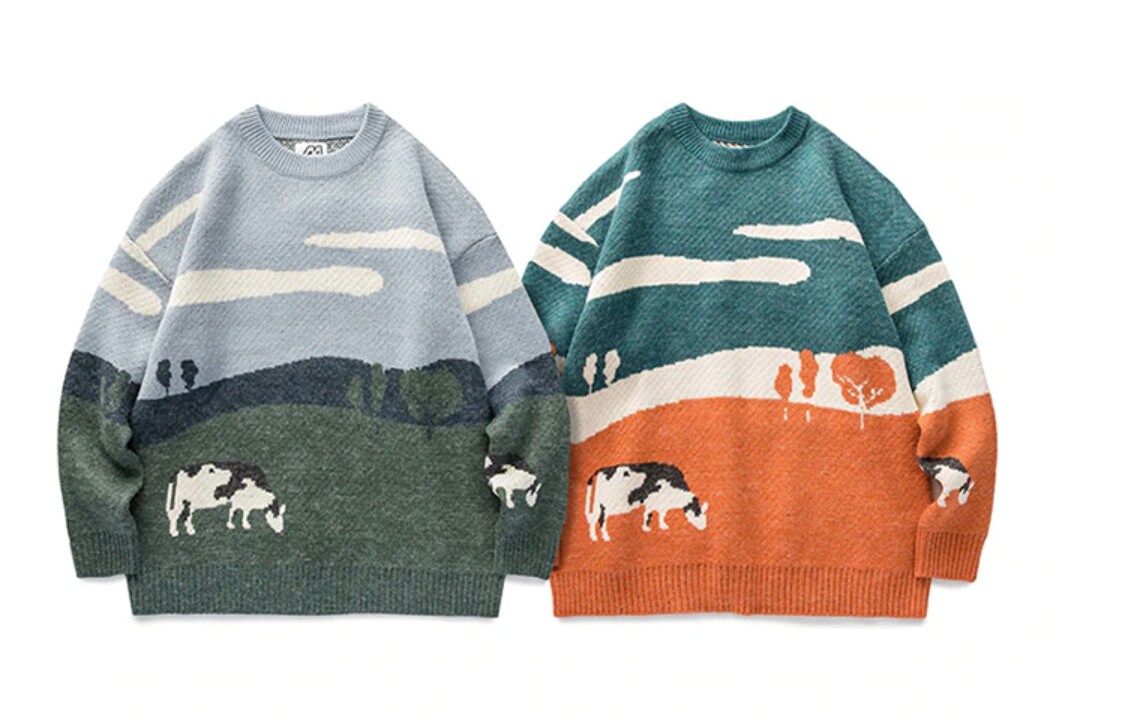 Vintage Cow Sweater Multiple Colors 