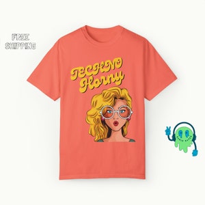 Techno Horny Shirt, I Love Techno Music Shirt, Sexy Rave Shirt, Retro Raver Apparel, Techno Inspired Top, Comfort Colors Techno Graphic Tee