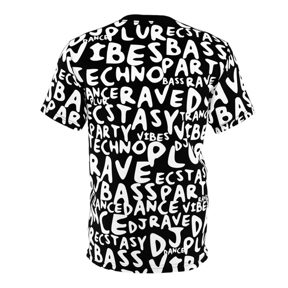 BLACK Rave Culture Words All Over Print Shirt, Funky Cool