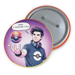 EDM I Choose You! Raver Pin Buttons, Tradeable Rave Festival Charms, EDM Rave Accessory, Electronic Music Badge, 90&#39;s Gamer Themed Rave Pin