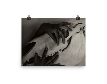Georgia O’Keeffe – Hands and Horse Skull | ALFRED STIEGLITZ | Vintage, black and white photography, nature, outdoors, animal, portrait