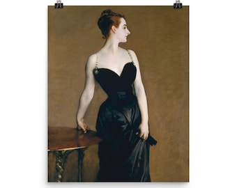Madame X | Vintage Art Deco-Style Painting | Art Nouveau, French, elegant, dress, portrait, woman, black, gold, Gilded Age, Victorian, jewel