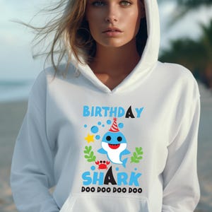 Custom Birthday Shark Hoodie, Baby Shark , Baby Shark Birthday , Family Shark Hoodie, Matching Family Tee number Hoodie