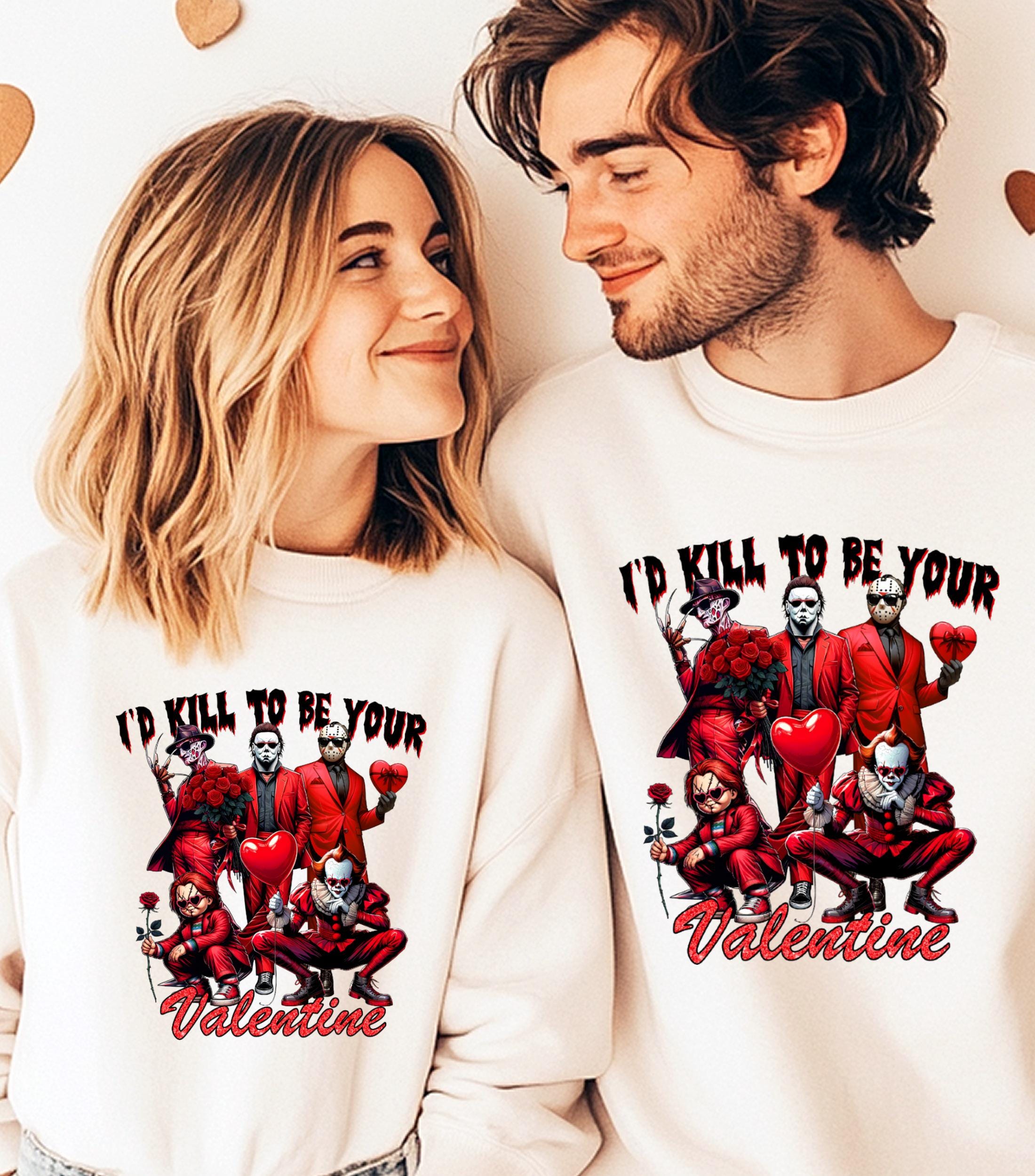 I’D Kill To Be Your Valentine Sweatshirt, Pink Killer Valentine Friends Sweatshirt, Valentine Coquette Bow  sweatshirt