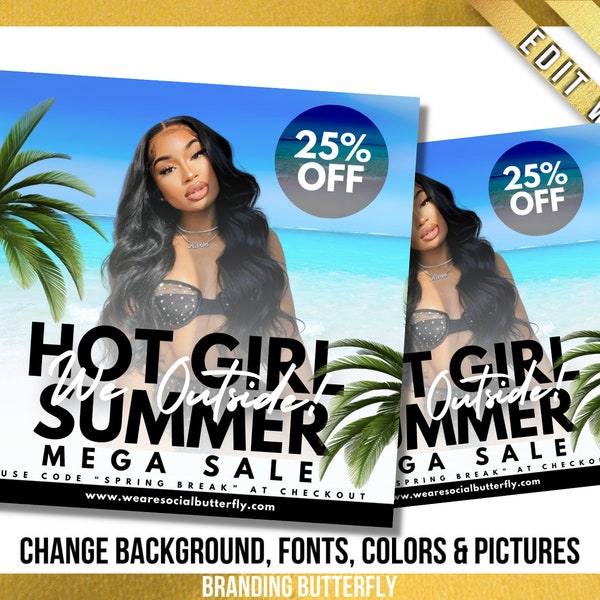 Hot Girl Summer Sale Pre-Made Flyer Template, D.I.Y. Social Media Flyer, Canva Template, Hair Flyer, Bundle Flyer, Instagram Flyer, DIY