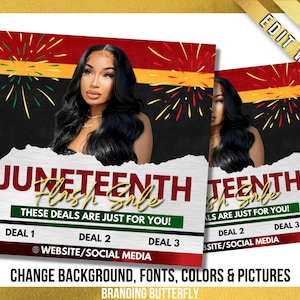 Juneteenth Sale Pre-Made Flyer Template, D.I.Y. Social Media Flyer, Canva Template, Hair Flyer, Bundle Flyer, Instagram Flyer, DIY Flyer