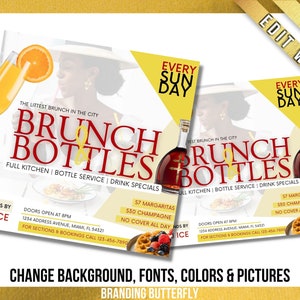 Brunch Party Flyer Template,Editable Canva Template,Social Media Event, Brunch Canva Party Flyer Invite Flyer, Brunch Flyer for Bars / Club