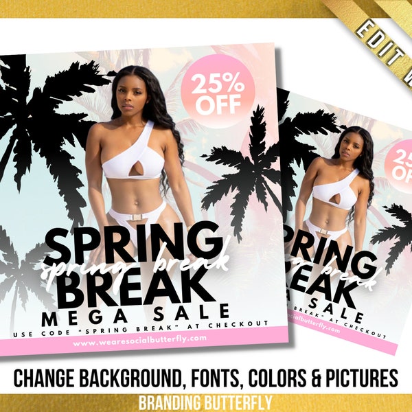 Spring Break Sale Flyer Template - Social Media Flyer - Clothing - Swimwear - Bikini - Boutique Flyer - Promotion Flyer - DIY CANVA Post