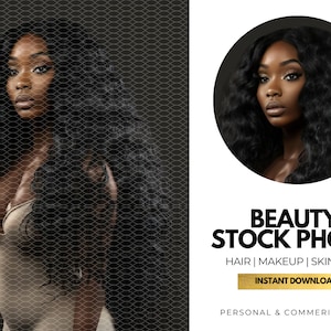 Beauty Model Stock Photo | Curly Hair Extensions, Weave, Makeup, Skincare, Beauty Business | 1 JPEG | Instant Download | Black Beauty Model