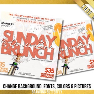Brunch Party Flyer Template,Editable Canva Template,Social Media Event, Brunch Canva Party Flyer Invite Flyer, Brunch Flyer for Bars / Club