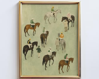 Paddock Parade – Horse Racing Wall Art, Equestrian Jockey Poster Print, Preppy Derby Decor for Study or Game Room