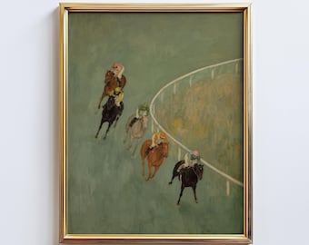 Race Day – Vintage Horse Racing Wall Art Print, Moody Green Equestrian Poster, Jockey Art Decor