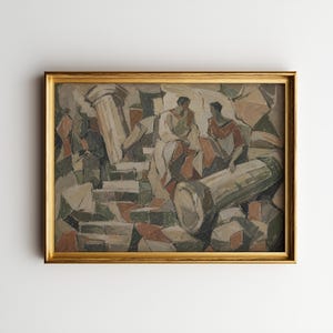 Terrace Study – Cubist Cafe Wall Art Print, Abstract Figure Poster, Neutral Modern Vintage Decor