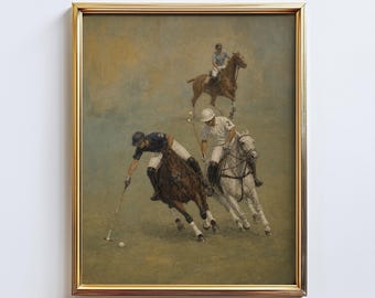 Campo da polo – Stampa artistica vintage da parete a tema polo, poster equestre con cavalli, decorazione sportiva per country club.