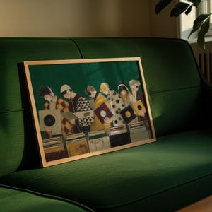 Record Hunt – Vintage Vinyl Wall Art Print, Record Store Poster with Music Lovers and Green Retro Decor image 5