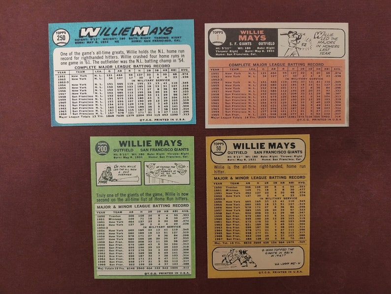 1965 1966 1967 1968 Willie Mays Baseball Card Lot novelty Cards san ...