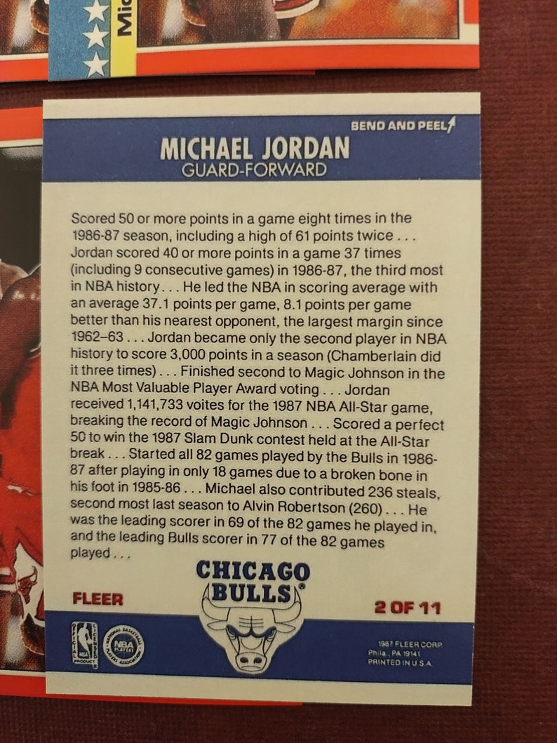 1987 Fleer Basketball Michael Jordan Sticker Card Reprint 2nd Year Card