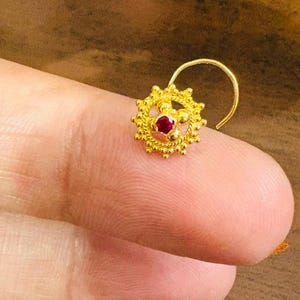 22k Gold Nose Stud ruby and American Diamond Nose Stud- Rajasthani Nose Stud-Real Gold Nose Stud-Gold Nose Stud Nose Stud- Christmas gift