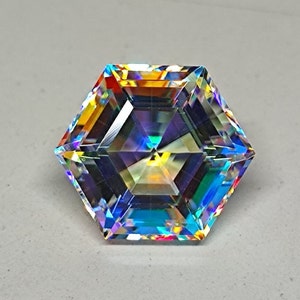 Magiczny mistyczny topaz, kamień o szlifie fantasy, 15×15 mm, kształt sześciokąta, 13,30 ct. Wyrób biżuterii, kamień wisiorkowy, luźny kamień szlachetny, #Sh562