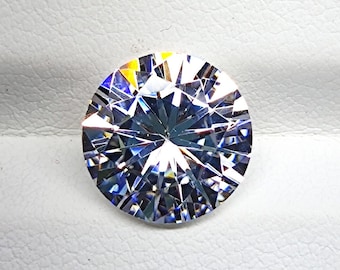 White Zircon Round Gemstone, 10x10mm, 6 Ct Diamond Cut, Jewelry Making Stone