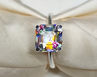 Magical Mystic Topaz Ring, Asscher  Cut  Stone, 925 Sterling Silver Ring, Solitaire Art Deco Ring, Engagement Ring, Christmas Gifs, #Sh557