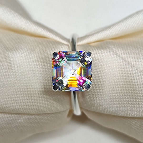 Magical Mystic Topaz Ring, Asscher  Cut  Stone, 925 Sterling Silver Ring, Solitaire Art Deco Ring, Engagement Ring, Christmas Gifs, #Sh557