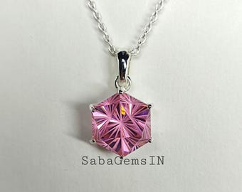 アクセサリー lui jewelry square stone charm M Pink Cubic Zirconia Pendant, Beautiful Fantasy Cut, 12×12 MM