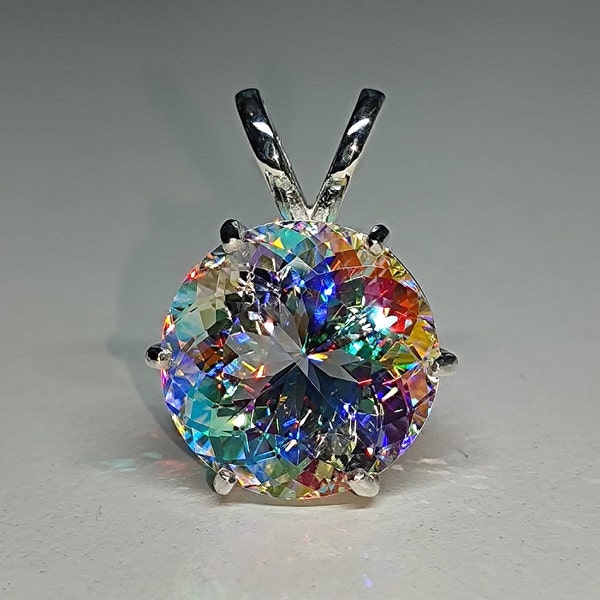 Magical Mystic Topaz Pendant, 21×21MM Portuguese Cut, 925 Sterling Silver Pendant, Solitaire Art Deco Pendant, Christmas Gift for Her, #Sh58
