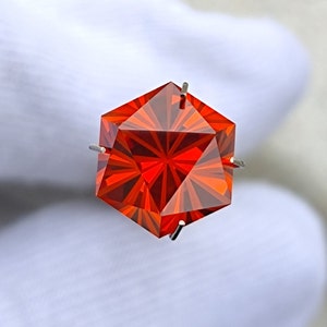 Cubic Zirconia Gemstone, Orange Colour, 9Ct. Ultra Fantasy Cut, Icosahedron Hexagon Shape, Ring Stone, Jewelry Making, Loose Gemstone,#Sh627