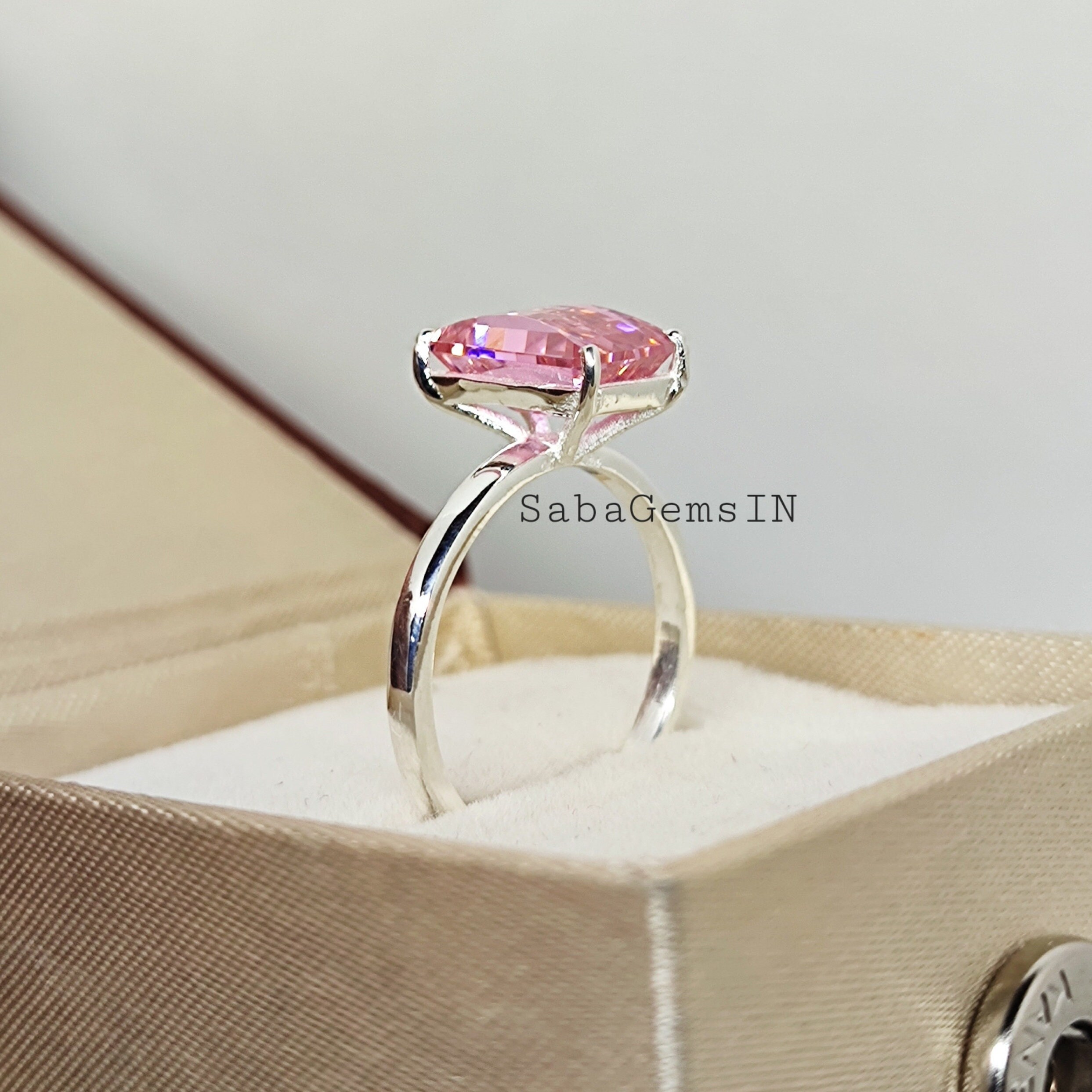 Pink Zirconia Ring, Pixel Cut Gemstone Ring, Fantasy Cut Pink Zirconia Ring, Pixel Cut Gemstone Ring, Fantasy Cut