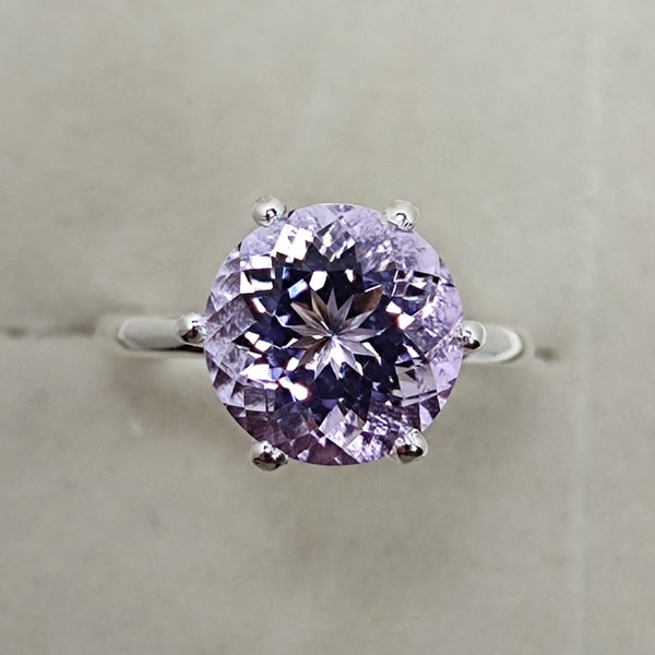 Natural Pink Amethyst Gemstone Ring, Portuguese Cut, 10×10 MM, 925 Sterling Silver Ring, Solitaire Art Deco, Engagement Ring, #Sh624