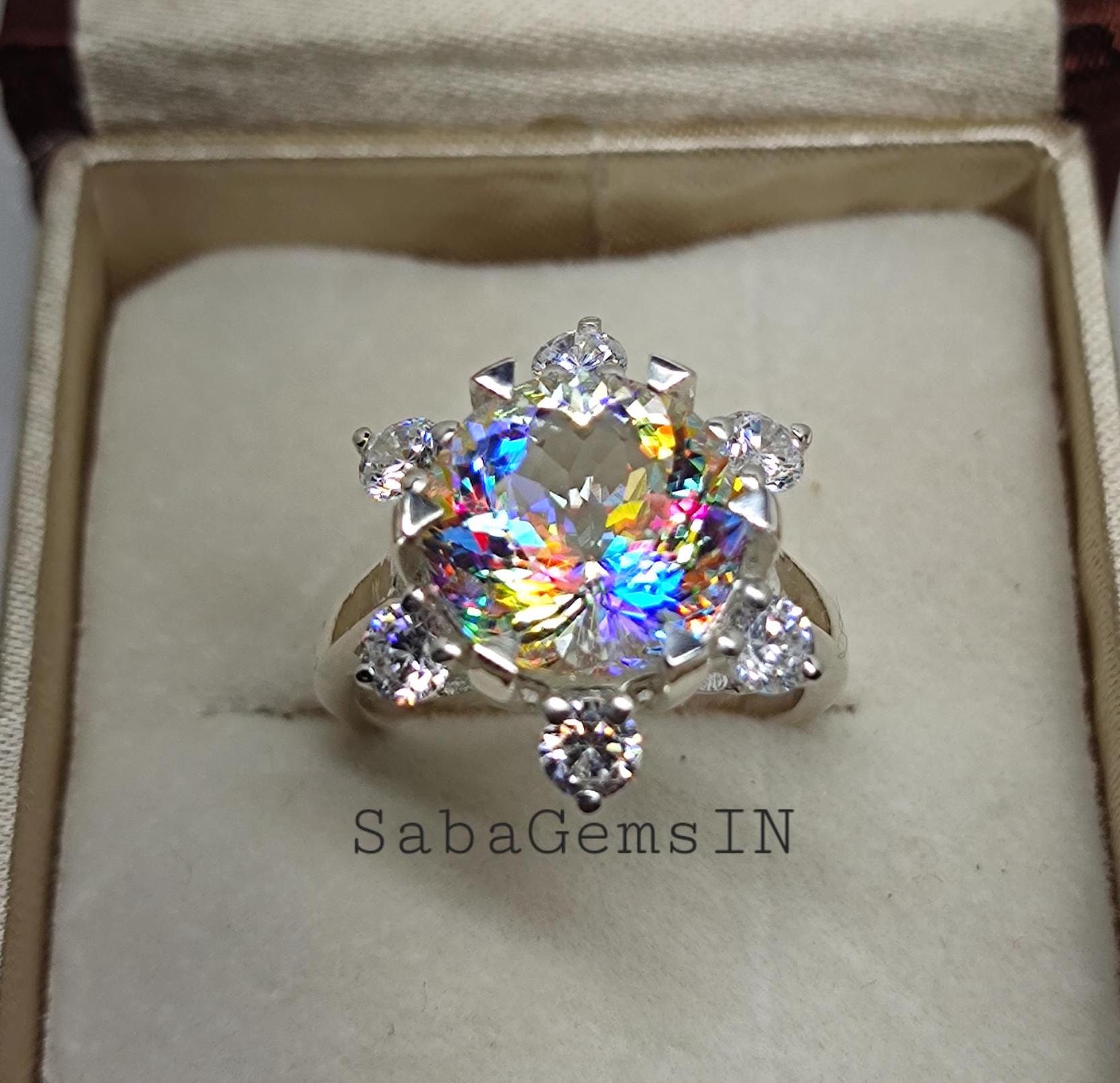 Magical Mystic Topaz Ring, 12×12MM, Portuguese Cut, 925 Sterling Silver Ring Solitaire Art Deco Ring, Engagement Ring, Christmas Gift #Sh691