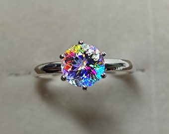 Magical Mystic Topaz Ring, Portuguese Cut, 7×7MM 925 Sterling Silver Ring, Solitaire Art Deco Ring, Engagement Ring, Anniversary Gifts#Sh622