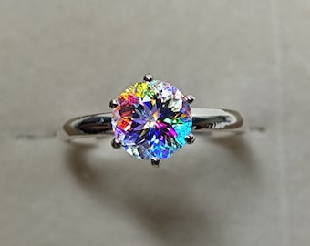 Magical Mystic Topaz Ring, Portuguese Cut, 7×7MM 925 Sterling Silver Ring, Solitaire Art Deco Ring, Engagement Ring, Anniversary Gifts#Sh622