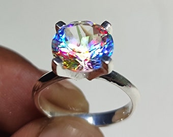 Magical Mystic Topaz Ring, Portuguese Cut, 925 Sterling Silver Ring, Solitaire Art Deco Ring, Engagement Ring, Christmas Gifts, #Sh554
