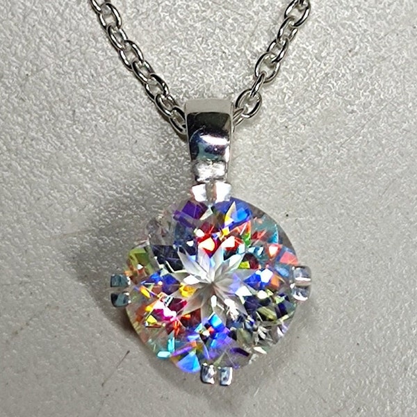 Pendentif topaze mystique magique, taille portugaise 10 × 10 mm, pendentif en argent sterling 925, pendentif solitaire art déco, cadeau de Noël pour elle,#Sh552