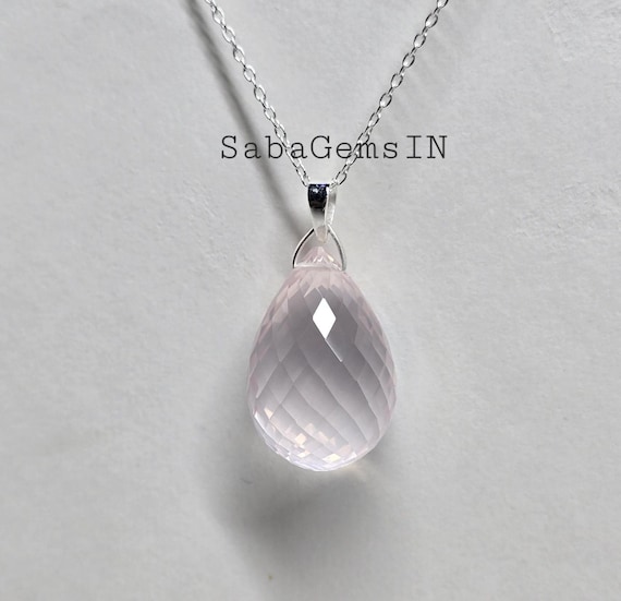 Natural Rose Quartz Pendant, Drop Shape, Fantasy cut,Dril Pendant, Quartz Pendant,  Gift for Her, #Sh693