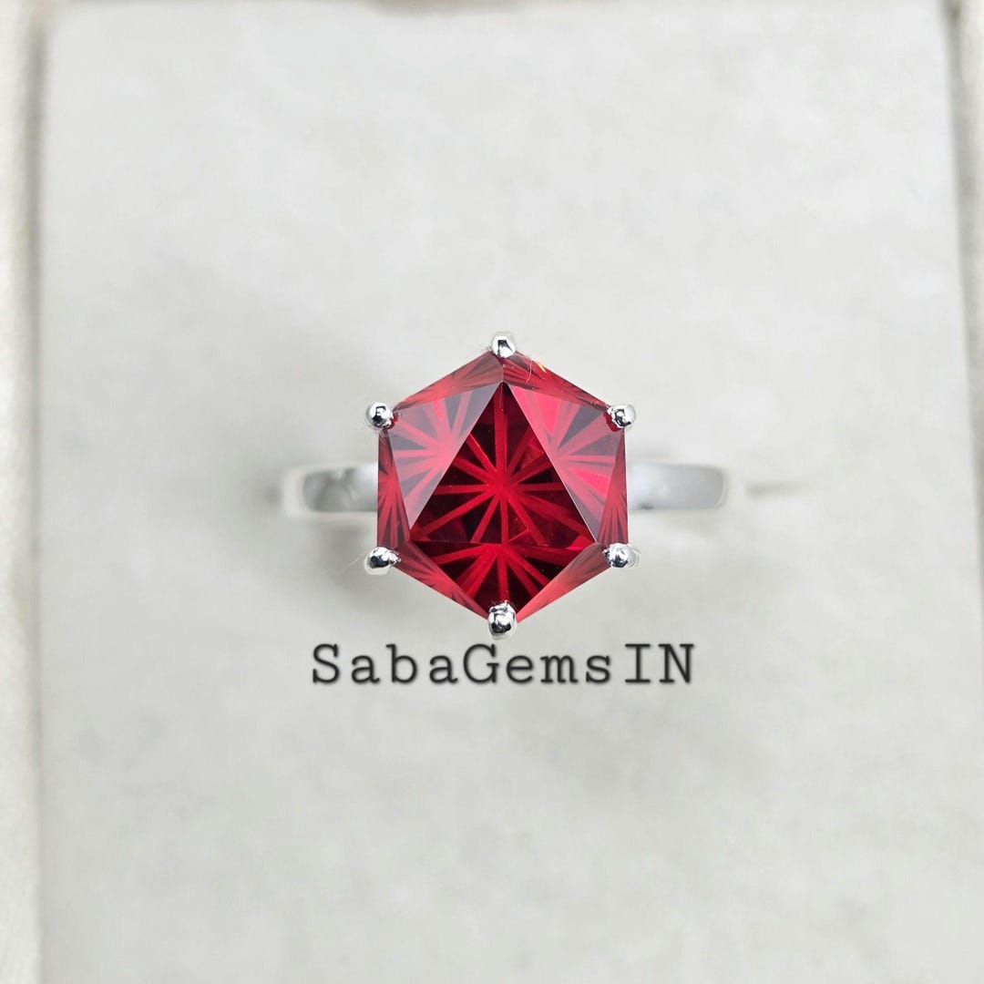 Bague En Argent 925 Avec Cristal Rouge - Taille 55, Diamètre Du Cristal : 5,5 Mm