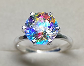 Magical Mystic Topaz Ring, Portuguese Cut, 925 Sterling Silver Ring, Solitaire Art Deco Ring, Engagement Ring, Christmas Gifts, #Sh576