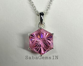 Pink Cubic Zirconia Pendant, Beautiful Fantasy Cut, 12×12 MM
