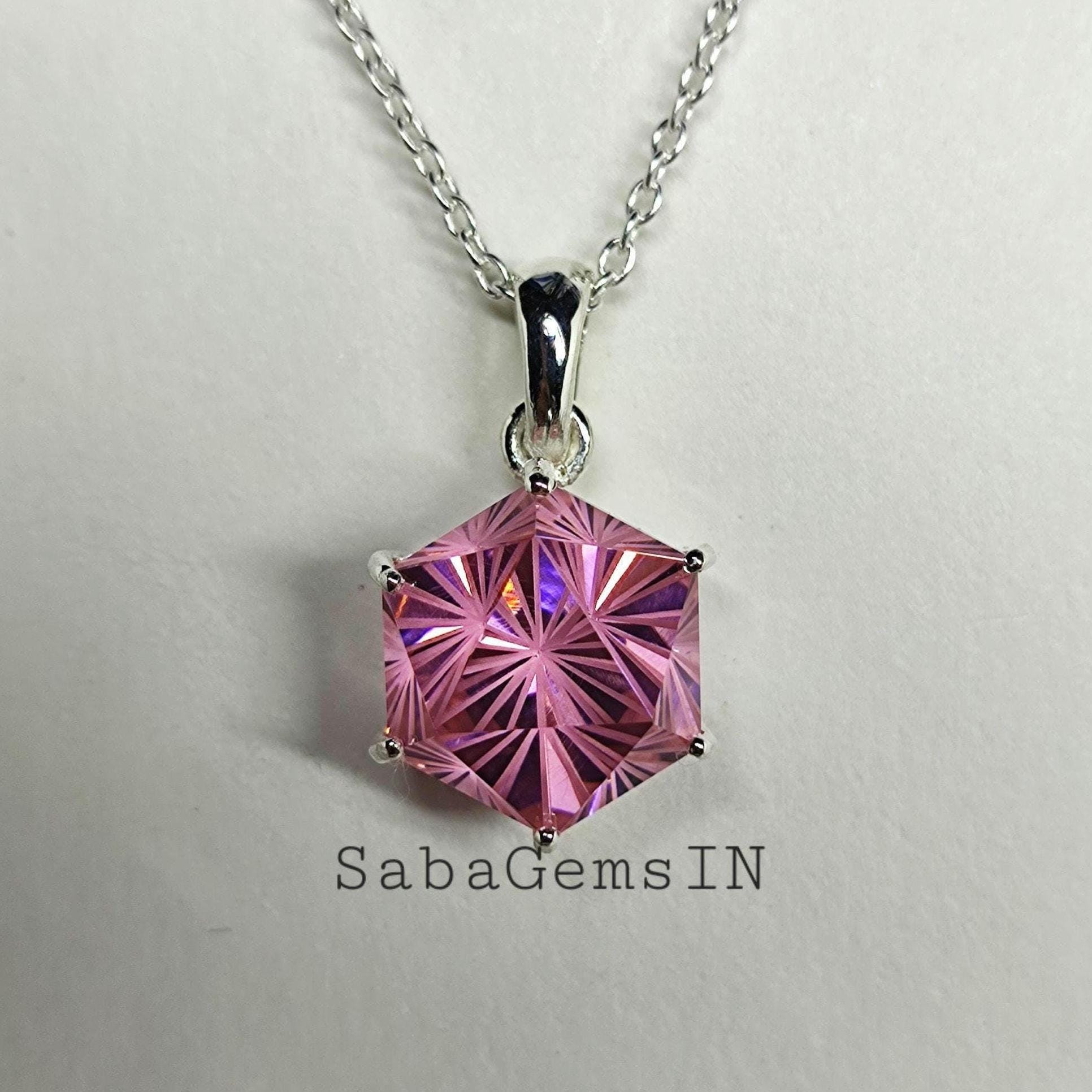 Pink Cubic Zirconia Pendant, Beautiful Fantasy Cut, 12×12 MM