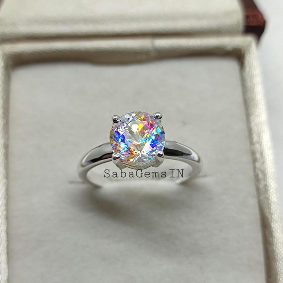 Bague En Argent Avec Grosse Topaze Mystique - 25x18 Mm - Taille 53/54 - Neuf Sans Boîte