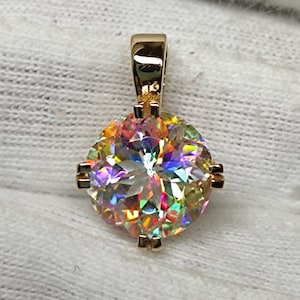 Topázio místico mágico, corte português de 10×10 mm, pingente de ouro 14K, pingente solitário Art Déco, presente de aniversário, presente de Natal para ela, #Sh529