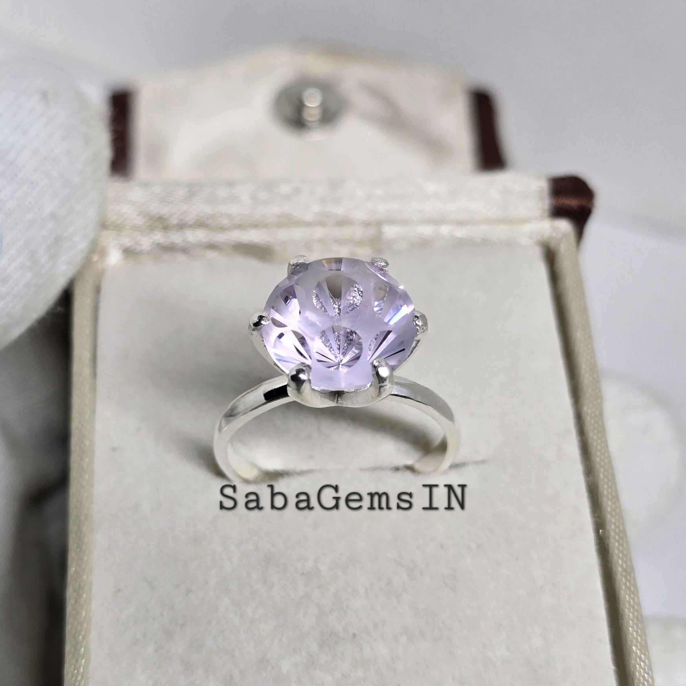 天然ピンクアメジスト宝石リング、ファンタジーカット、12×12mm、925